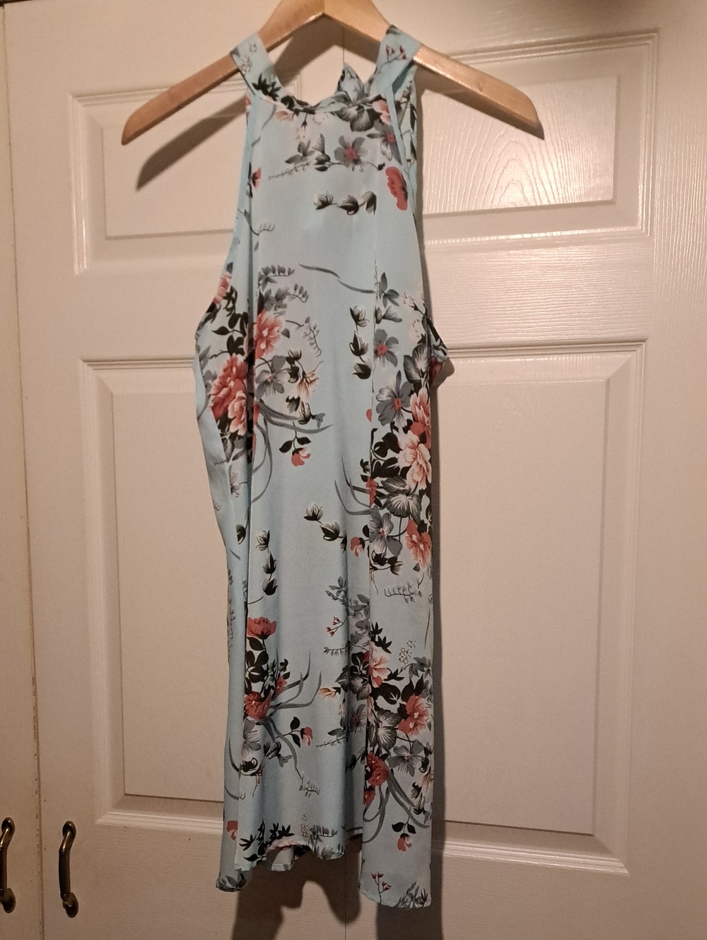 Light Blue Floral Halter Dress Woman's dress With back tie option